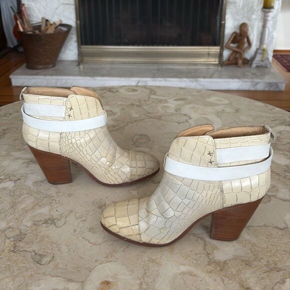 Rag & Bone Harlow Croc Embossed Leather Wrap Block Heel Ankle Boots - Picture 6 of 12